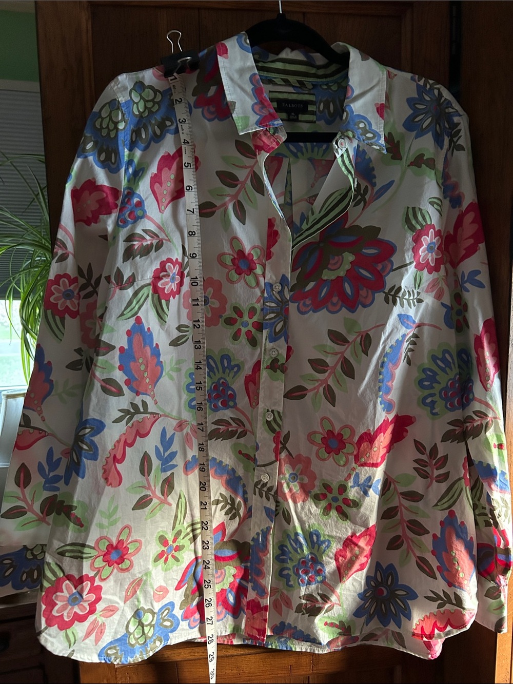 Talbots White Floral Button-Up Blouse with Pink, Blue & Green Accents - Picture 6 of 6